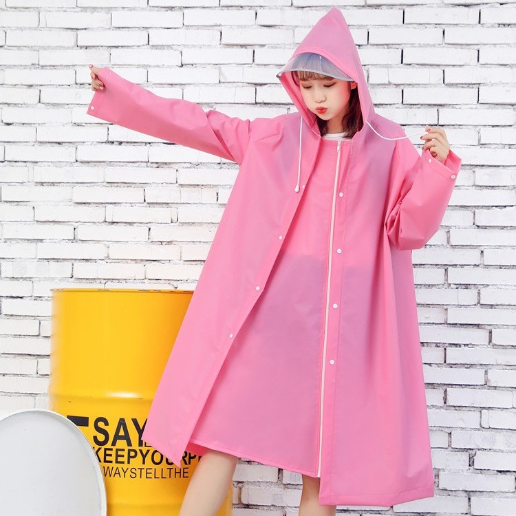 Áo mưa dáng dài phối nút và dây kéo đi mưa tiện dụng