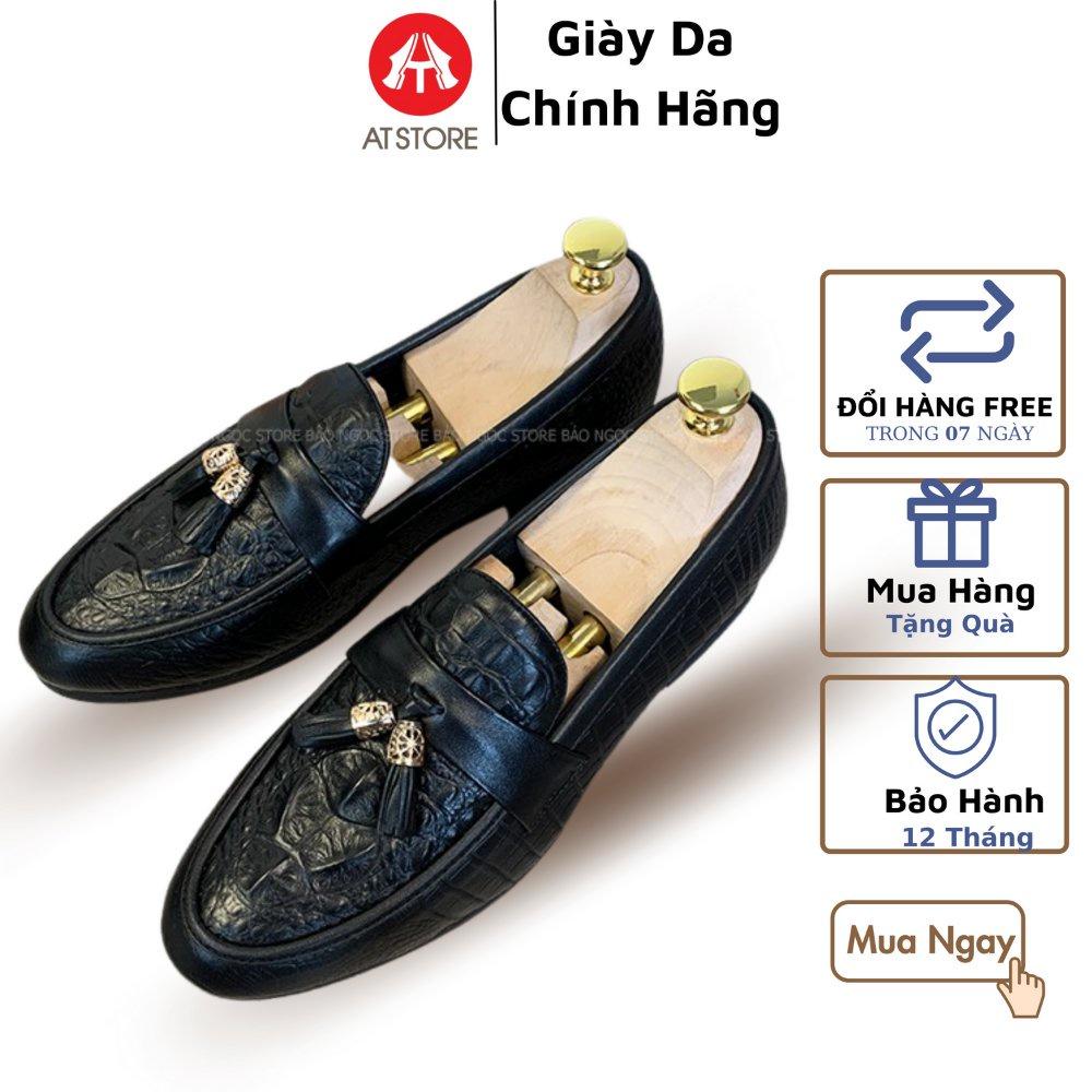 Giày lười nam da Pu dập vân cao cấp có chuông Bảo hành nổ da 12 tháng