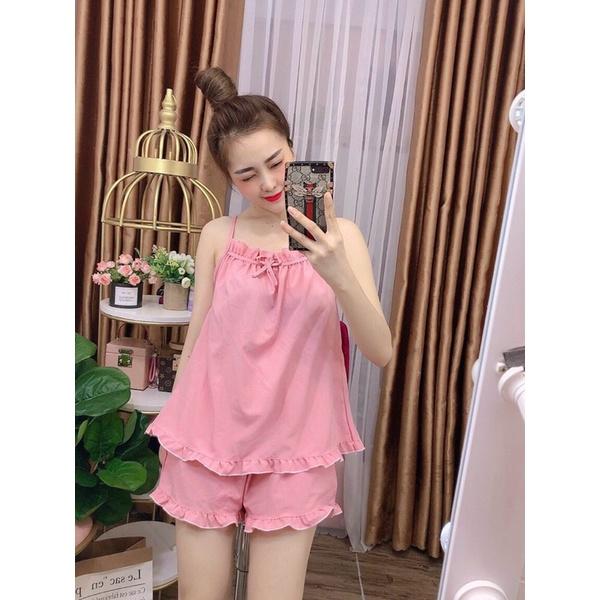 Sét bộ tiểu thư mặc nhà chất lụa satin phối áo hai dây quần lửng freesize từ kg