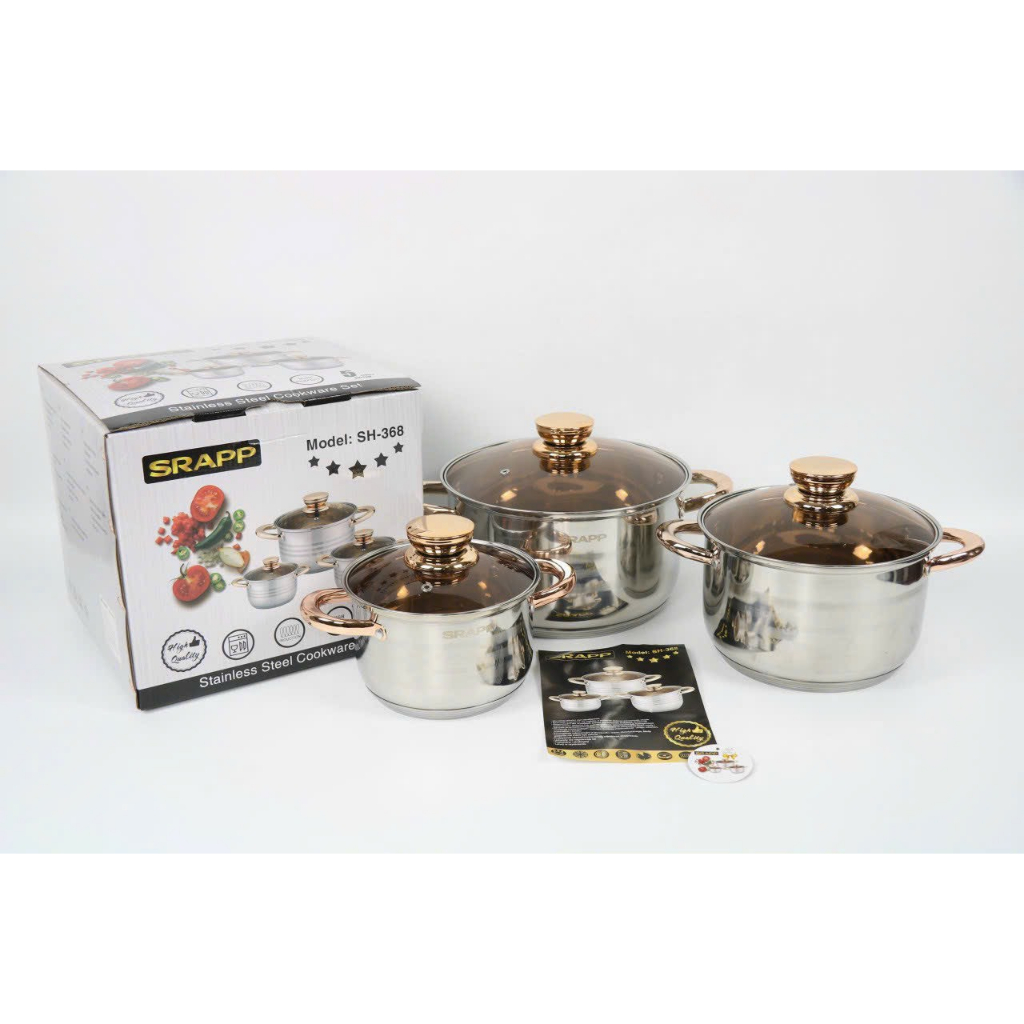 Bộ Nồi 3 Món Inox SRAPP SH-368 - Hàng Chính Hãng