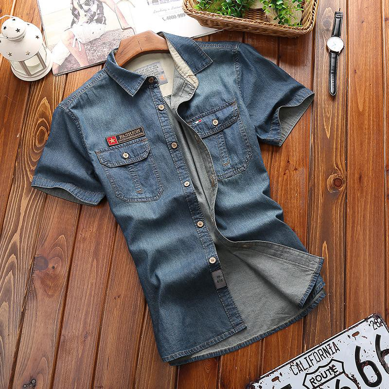 Áo Sơmi Cotton Denim Tay Ngắn Nam