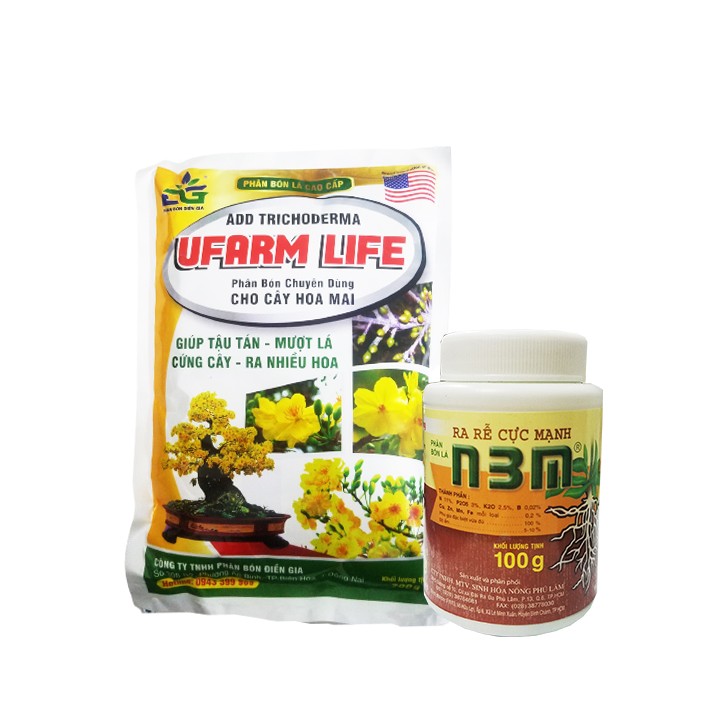 Combo phân bón chăm sóc hoa mai ufarm mai 700gr + ra rễ n3m 100gr