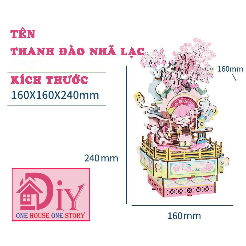 Mô hình Hộp âm nhạc tự lắp ráp bằng gỗ 3D DIY - THANH ĐÀO NHÃ LẠC -Quà tặng sinh nhật giáng sinh