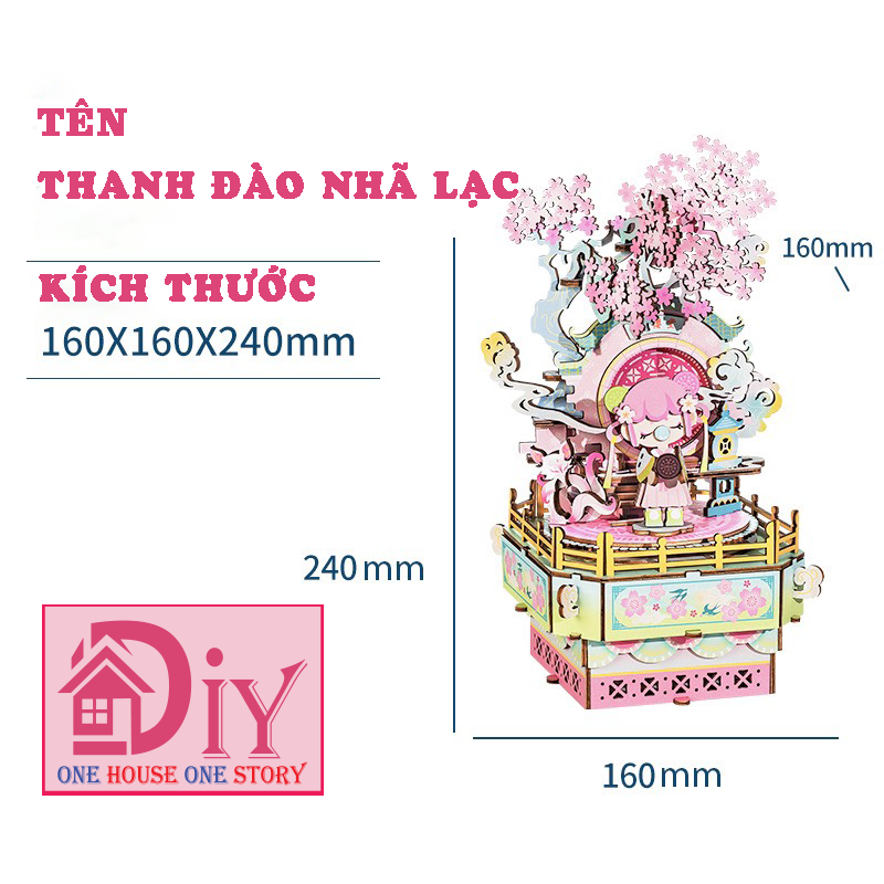 [Bản liên doanh OREO]Mô hình Hộp âm nhạc tự lắp ráp bằng gỗ 3D DIY - THANH ĐÀO NHÃ LẠC (KÈM NHẠC)-Quà tặng sinh nhật giáng sinh