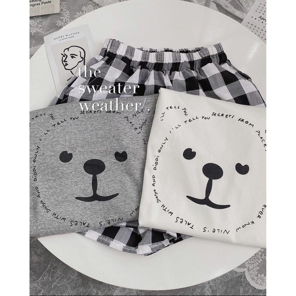 Set Nữ Cộc Gấu Short Caro - Rere.Store - Bộ Áo phông thun cộc tay, quần đùi suông cá tính