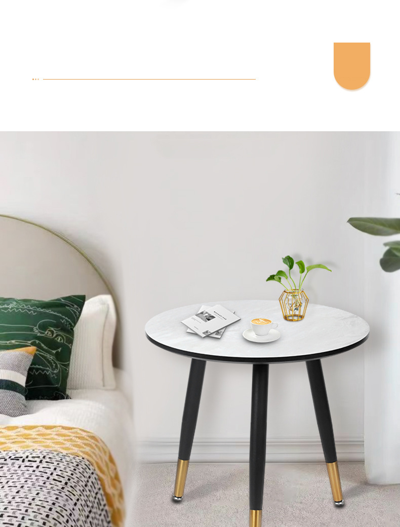 Bàn trà tròn màu vân đá phong cách sang trọng hiện đại, Bàn sofa phòng khách ngồi bệt hoặc ngồi bàn cao chân sắt kim loại bền bỉ lắp ráp dễ ràng