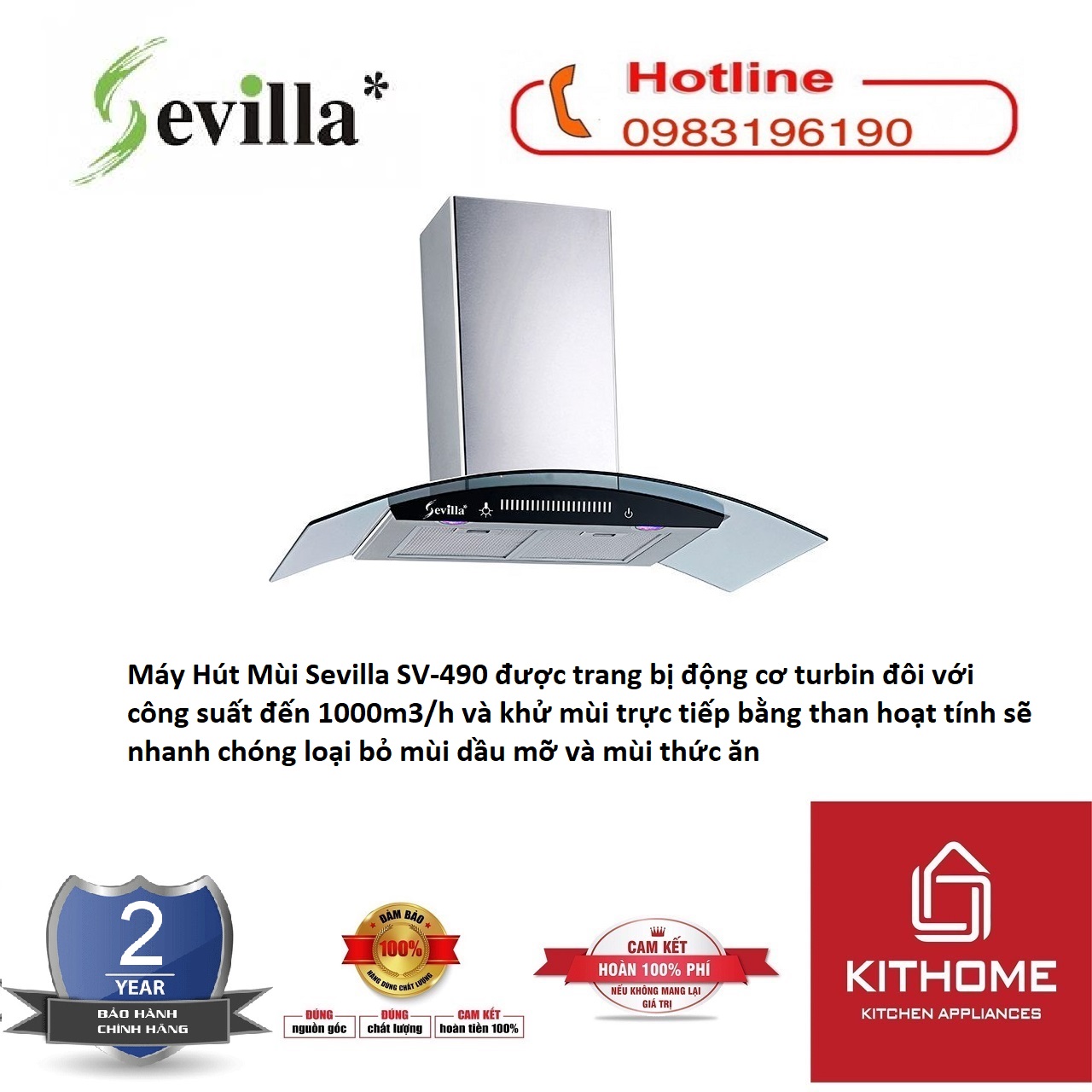 Máy Hút Mùi Sevilla SV-490 - Hàng Chính Hãng