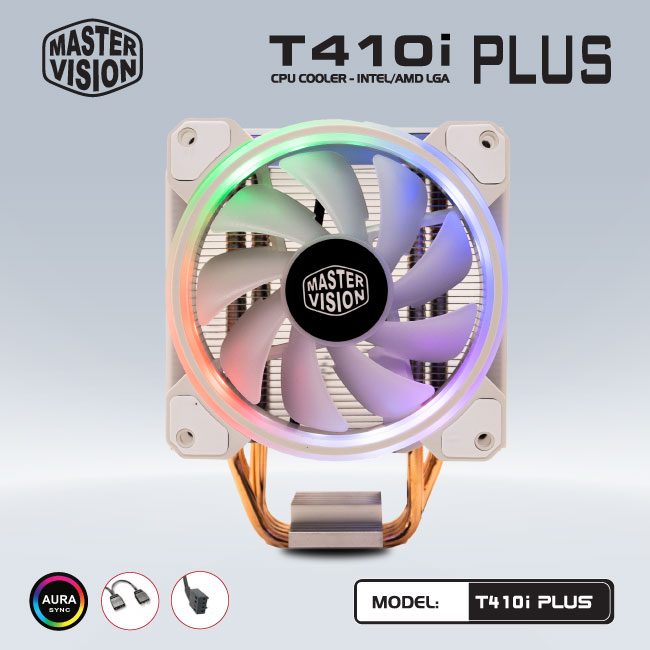 Tản nhiệt CPU T410i Plus [TRẮNG] Fan VSP 12cm Led RGB Dùng Cho Tất Cả Socket - Hàng chính hãng Tech Vision phân phối