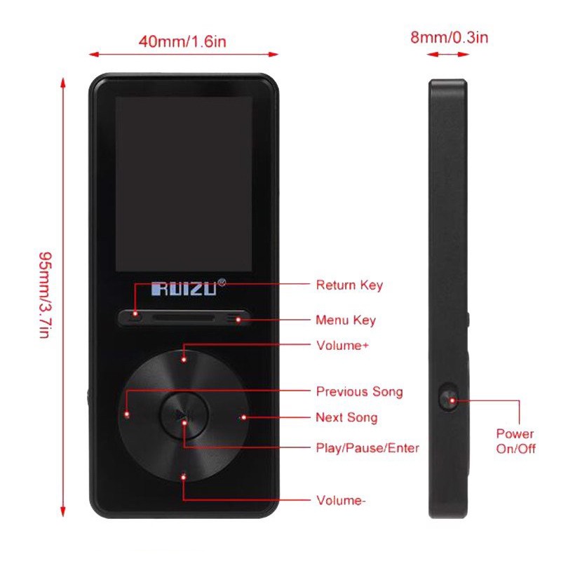 Ruizu X29 - Máy Nghe Nhạc Lossless, Bluetooth 5.0, Thời Gian Phát Nhạc Lên Tới 30 Giờ (8GB) - Hàng Chính Hãng