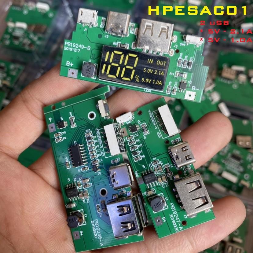 Mạch sạc dự phòng 2 cổng USB 2.1A và 1.0A  tích hợp sạc nhanh và led hiển thị thông số HPESAC01