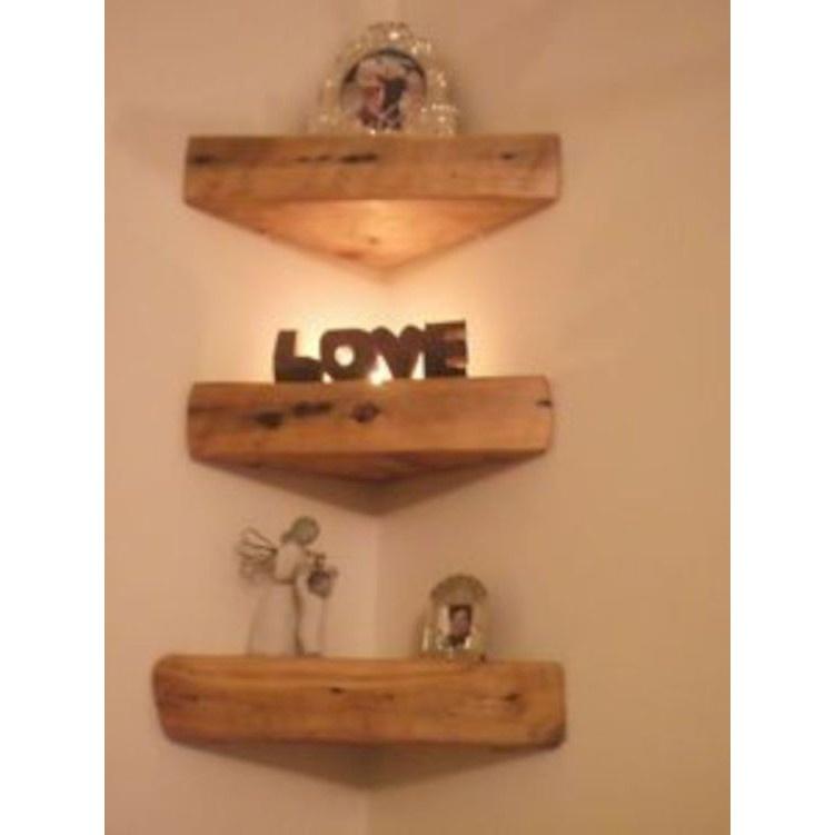 Kệ gỗ tự nhiên treo tường, kệ góc tam giác vuông, kệ để đồ trang trí, decor vintage