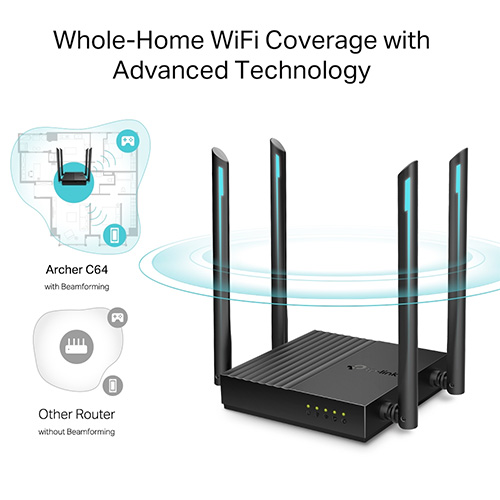Thiết bị định tuyến mạng không dây TP-Link Router Wifi Dual Band Full Gigabit AC1200 Archer C64 - Hàng chính hãng