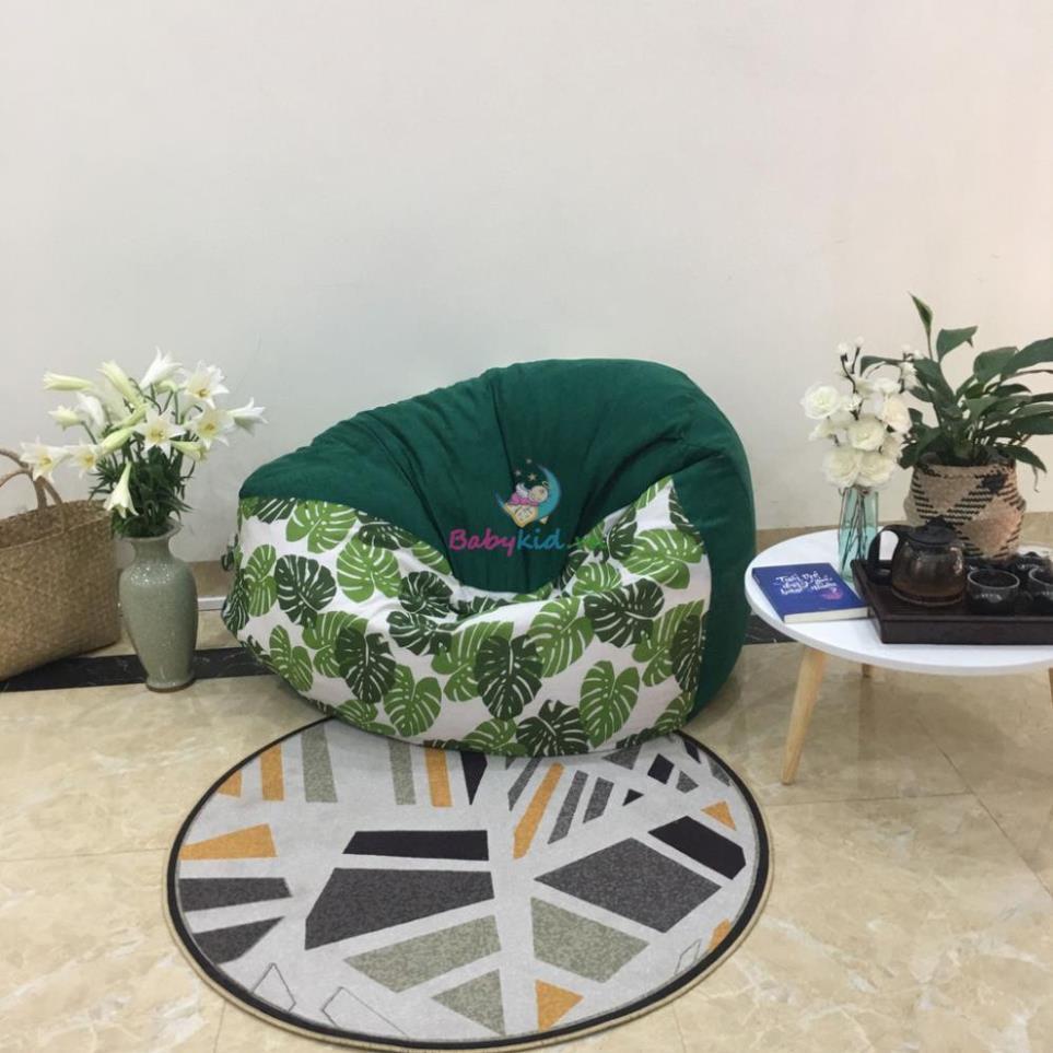 Ghế xốp dáng lê, size L, canvas mix da lộn, màu lá xanh, có xốp
