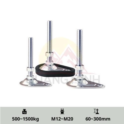 PF/PFS - Chân tăng chỉnh chiều cao, chịu lực, inox 304, đế neo cao su, thép mạ M12, M14 M16, M20 cao cấp Hàn Quốc