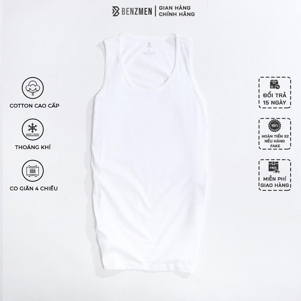 Áo ba lỗ Cotton thể thao nam cao cấp BENZMEN, áo thun form dáng rộng 3 màu trắng, đen, xanh than chất liệu cotton thoáng mát - BC21