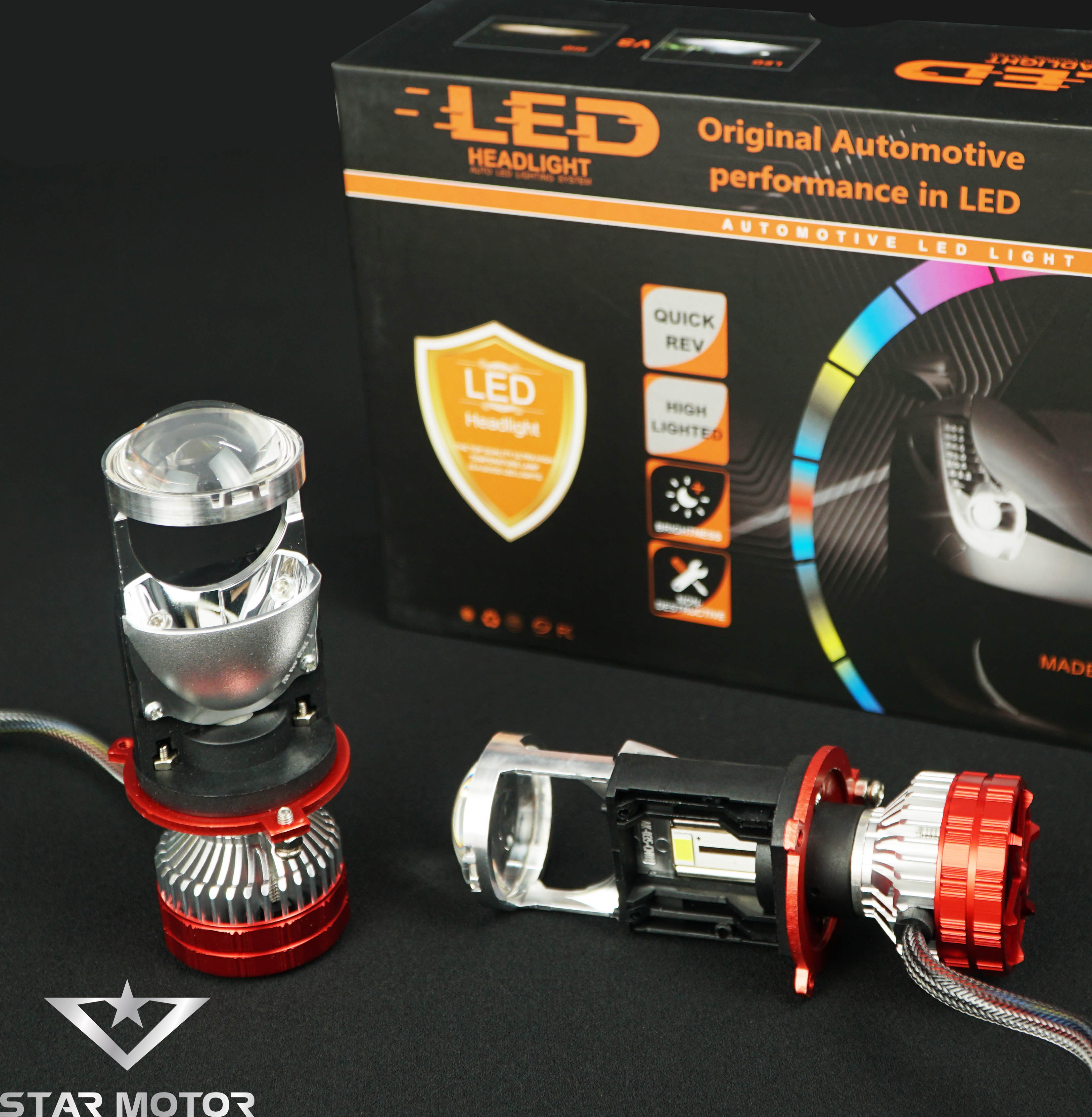 Bi cầu LED Mini - Bóng đèn pha LED bi cầu V80 gắn xe máy, ô tô - có đường cắt sáng