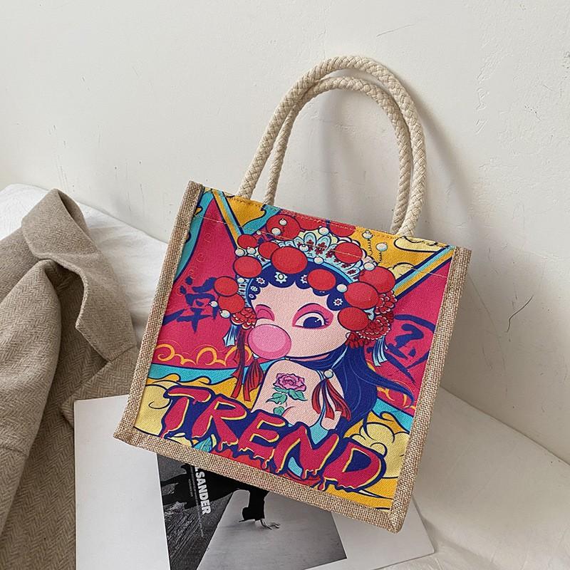 Fashion Personalized Patterns Canvas Bag Women's Bag Portable Lunch Bag Handbag Cute Hand Carrying Lunch Box Bag