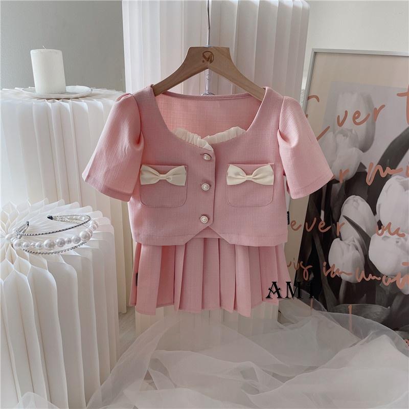 (8-20kg) Set váy hồng đính nơ túi bé gái TB62