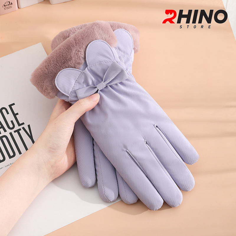 Găng tay Nữ giữ ấm lót lông cừu, chống gió Rhino G9022 cảm ứng điện thoại, đi xe máy