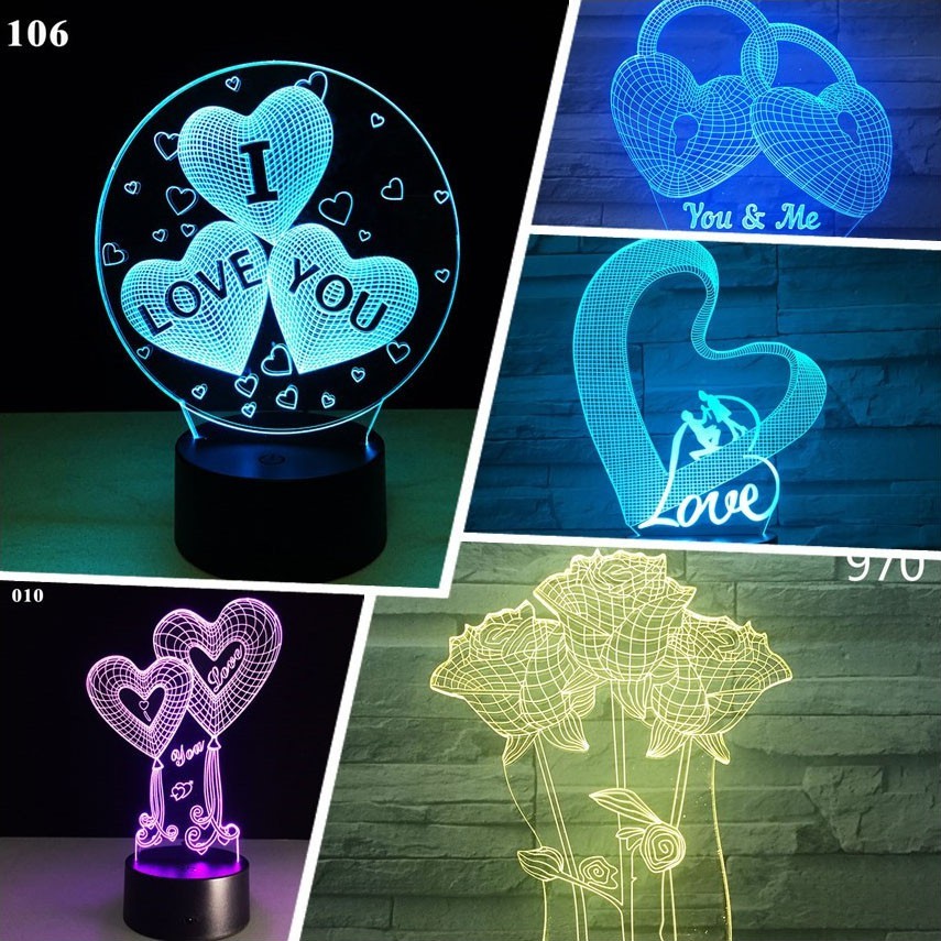 Đèn Led 3D trang trí để bàn làm quà tặng dịp lễ sinh nhật, lễ tình yêu