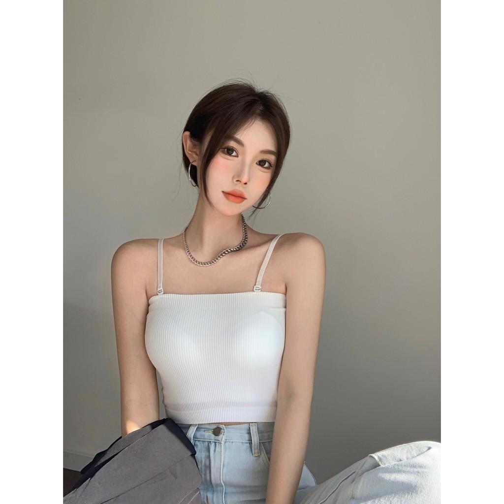 Áo Croptop Gân Tăm Ôm Ngực Phong Cách Hàn Quốc A005