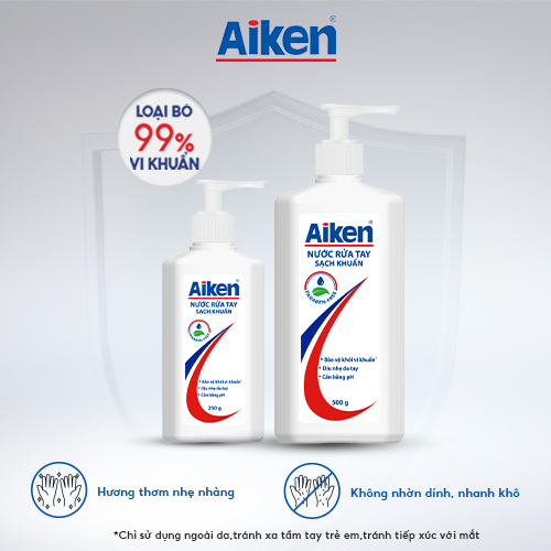 Combo 2 Nước Rửa Tay Xà Phòng Sạch Khuẩn Aiken 250G/chai