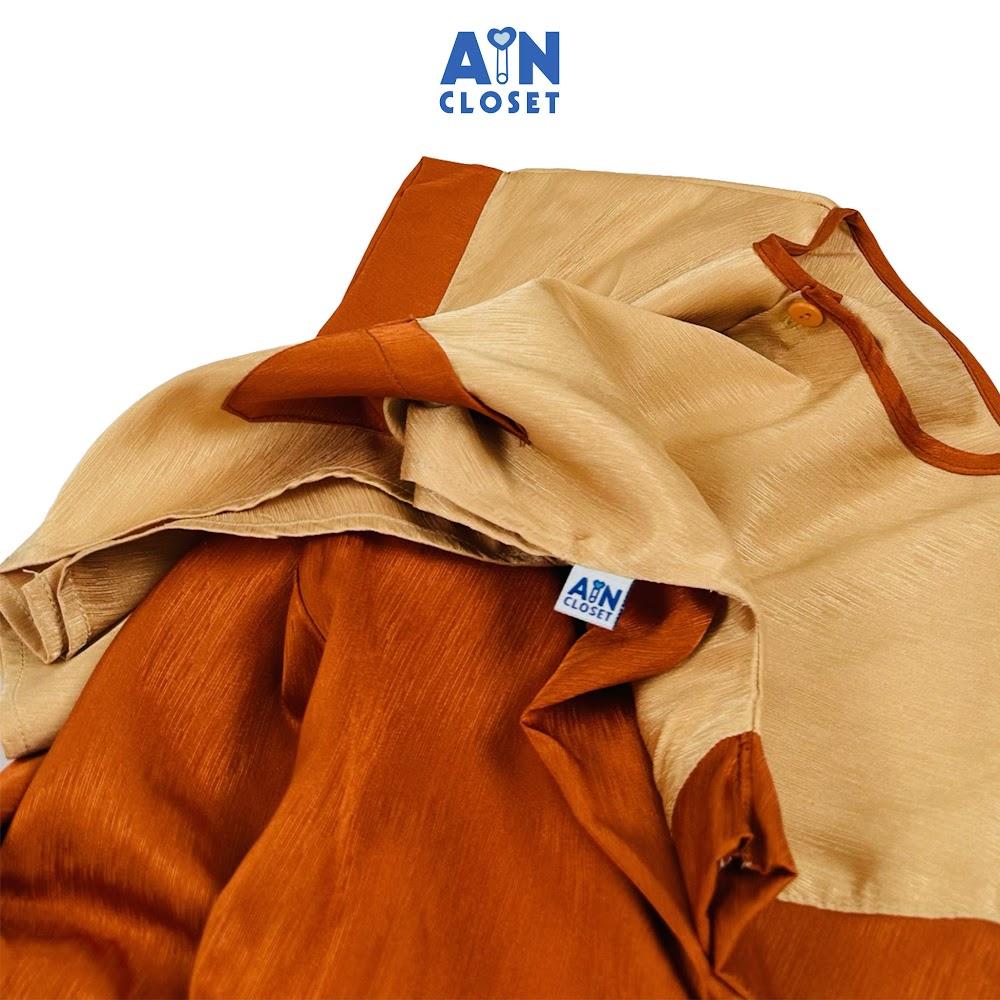 Bộ quần áo Bà ba Lửng unisex cho bé hoa văn Vân Gỗ Cam Gạch gấm - AICDBTM8L8OQ - AIN Closet