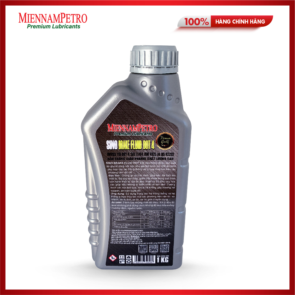 Dầu Thắng Phanh MiennamPetro Sino Brake Fluid Dot 4 1Kg Chống Gỉ Và Mài Mòn Chất Lượng Cao Đạt ISO 4925 Phú Hợp Xe Ô Tô