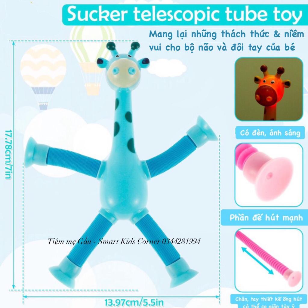 HÀNG ĐẸP LOẠI 1, CÓ ĐÈNĐỒ CHƠI ỐNG HÚT LÒ XO HÌNH HƯƠU CAO CỔ CO GIÃN TELESCOPING TUBE GIRAFFE CÓ CỐC HÚT GIÚP GIẢM CĂ