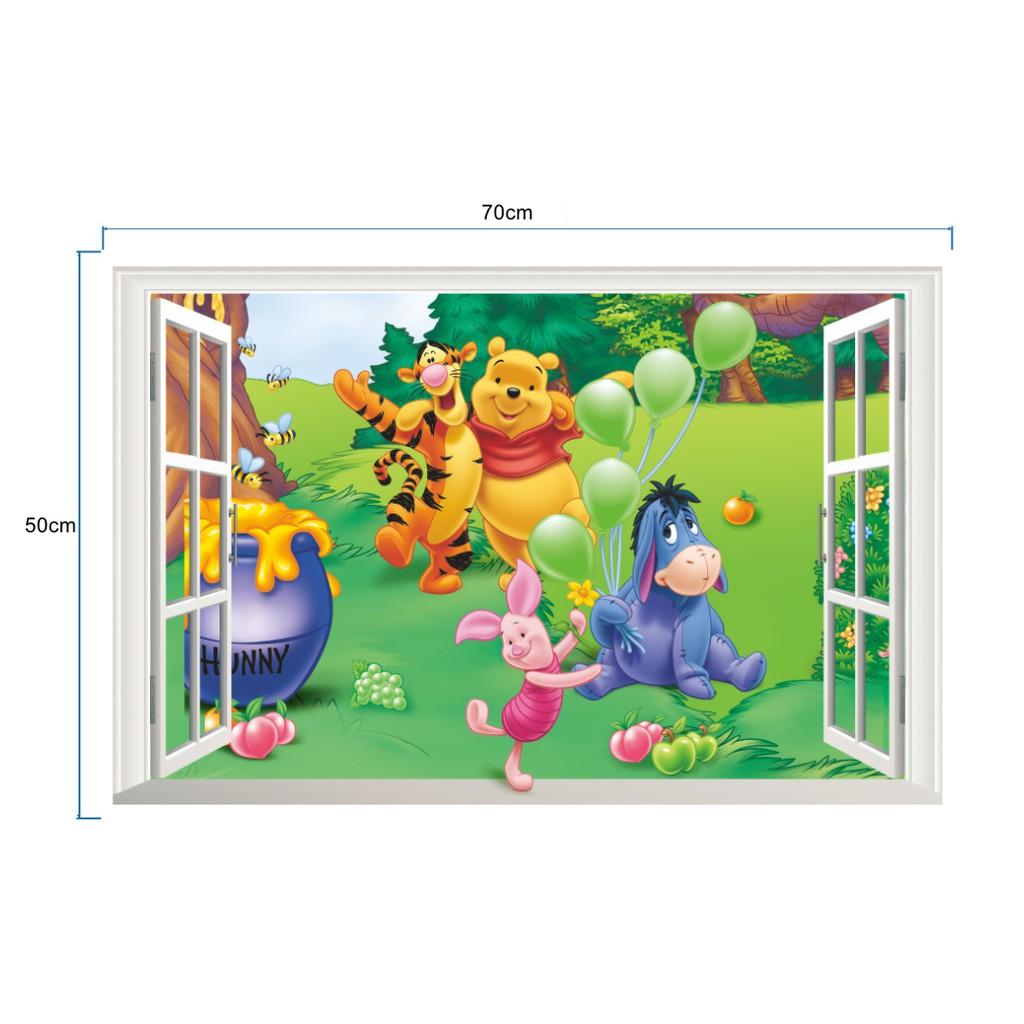 Decal dán tường trang trí - CỬA SỔ GẤU VÀ HỔ LÀ ĐÔI BẠN THÂN