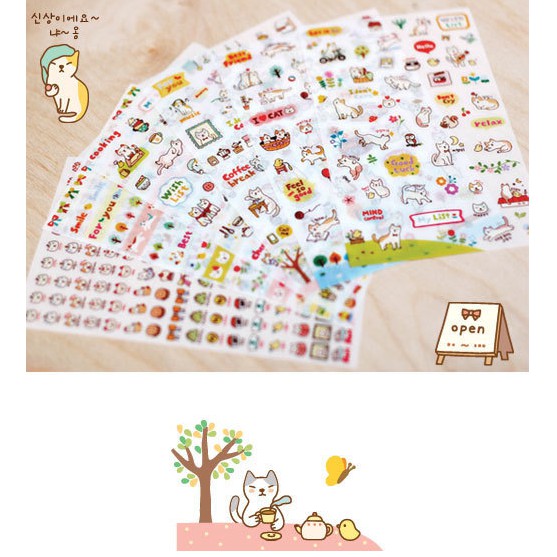 Bộ 6 Tấm Nhãn Dán Sticker Trang Trí Mèo Ngộ Nghĩnh V2