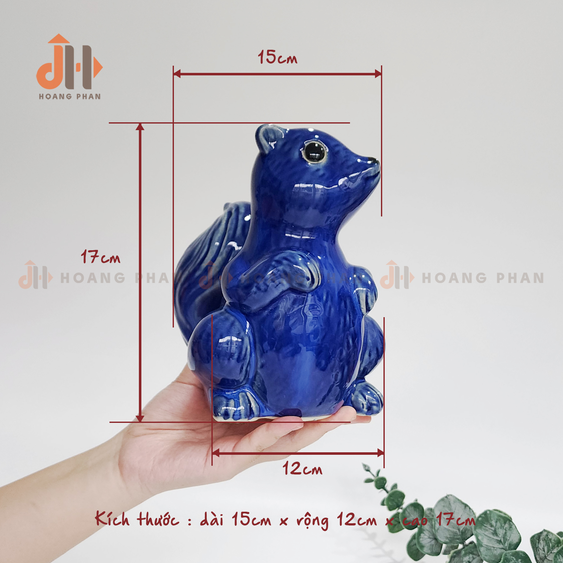 Sóc gốm lam trang trí tiểu cảnh