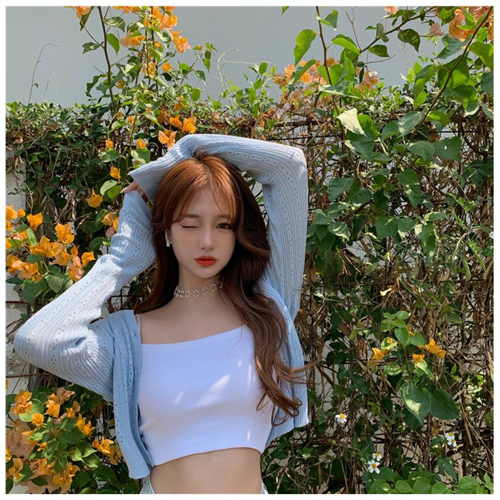 Áo hai dây sợi bún croptop CRA019 chất bo gân màu TÍM/ĐEN/TRẮNG