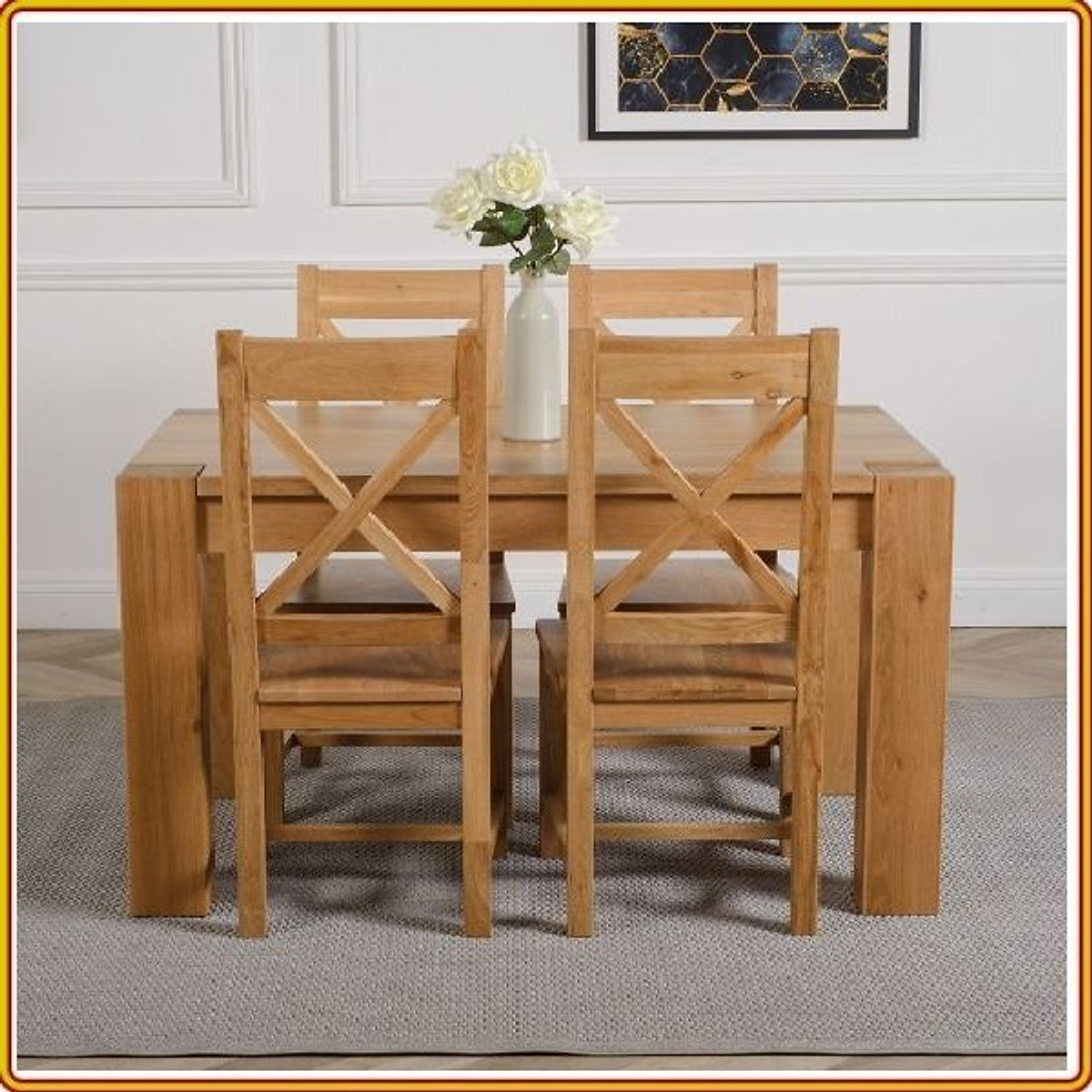 Bộ bàn ăn Rustic Oak bàn 1m2, kèm 4 ghế juno sofa