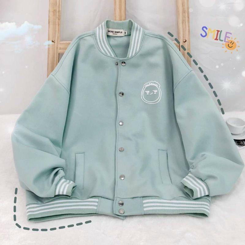 Áo khoác nỉ bomber nam nữ thêu hình tóc xoăn chất nỉ bông dày dặn Phối Tay Sọc Thêu cậu bé đầu đinh Chất Siêu Đẹp Ullzang Bo Viền