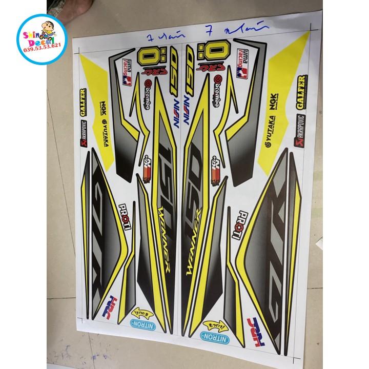 Tem xe xe winner v1 gtr vàng dán xe đen nhám