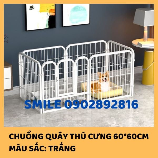 [HÀNG MỚI VỀ] Chuồng Quây Chó Lớn - Nan Ống Cao Cấp - Gồm 6 Tấm Ghép 60&amp;60cm - Trắng, Đen