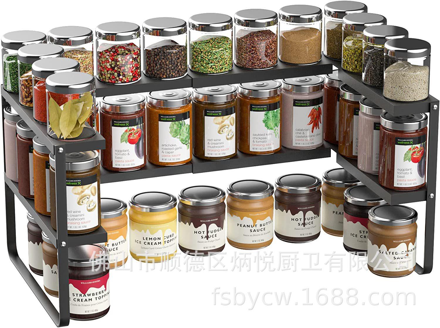 Phong cách mới nhất Bộ sắp xếp giá đựng gia vị bán chạy cho tủ, Giá đựng gia vị bằng kim loại có thể mở rộng và điều chỉnh cho nhà bếp