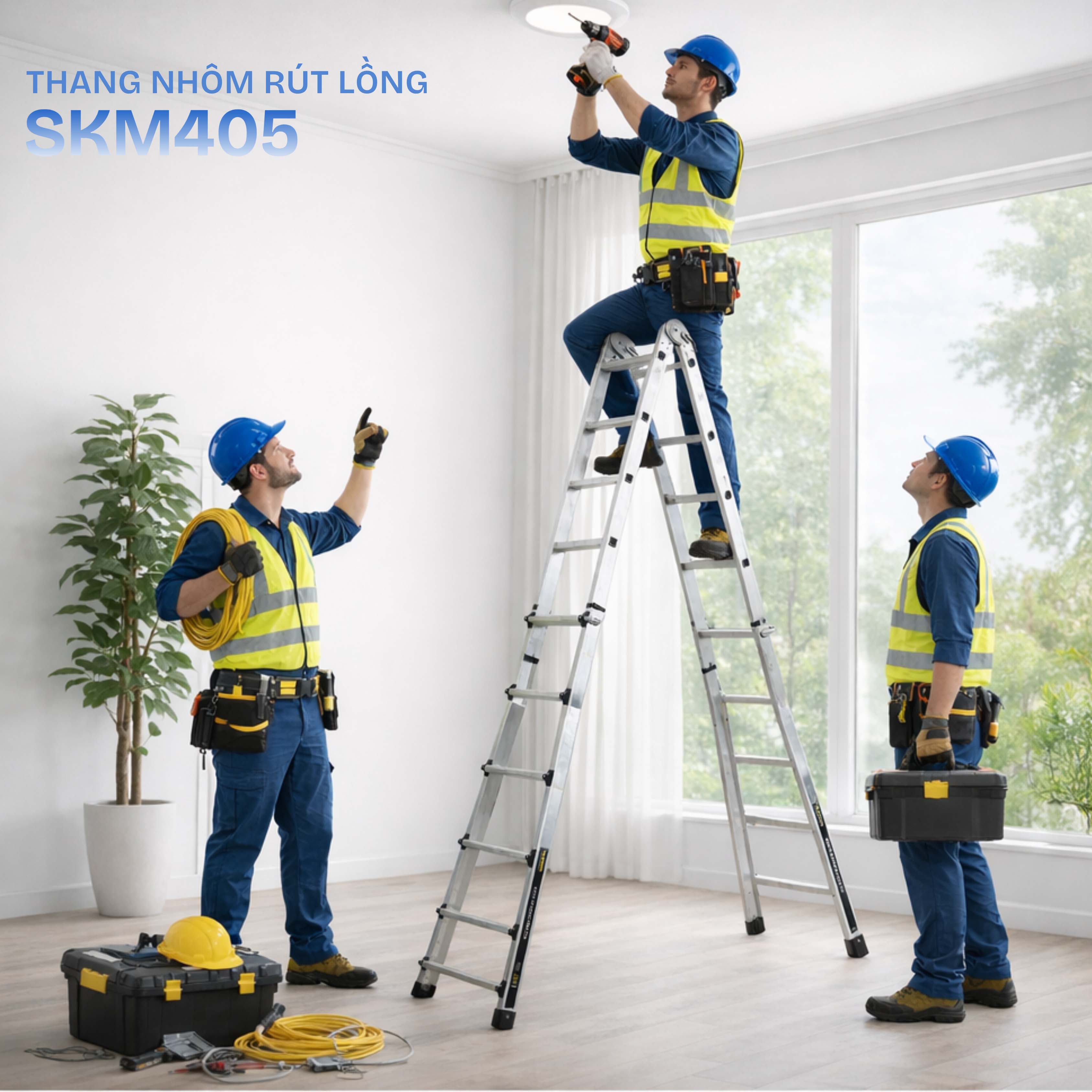 Thang nhôm rút lồng đa năng SUMIKA SKM405 - Chữ A cao nhất 2.5m, chữ I cao nhất 5.0m, tải trọng 300kg