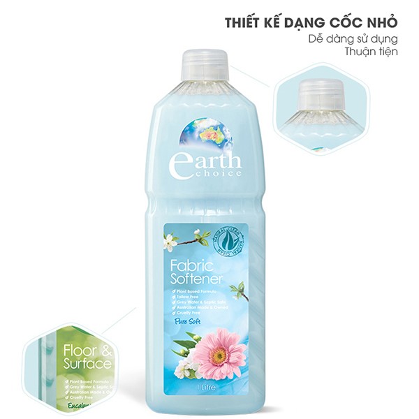 Nước xả vải gốc thực vật hương cúc đồng tiền Earth Choice Úc 1L