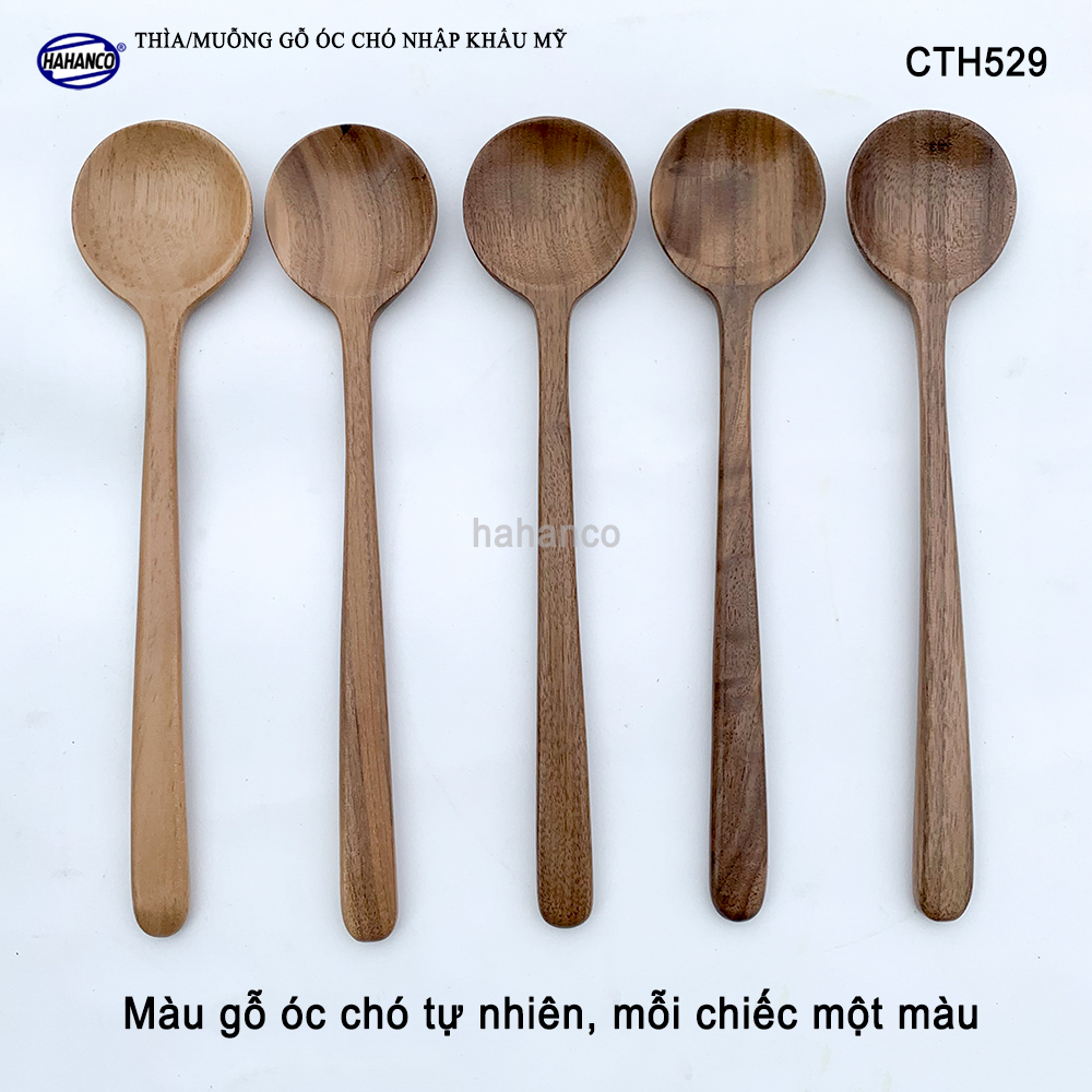 Thìa/Muỗng gỗ Óc Chó nhập khẩu Mỹ cao cấp (CTH529) Thìa/ Muỗng tròn dùng ăn cơm, decor trang trí, chụp ảnh