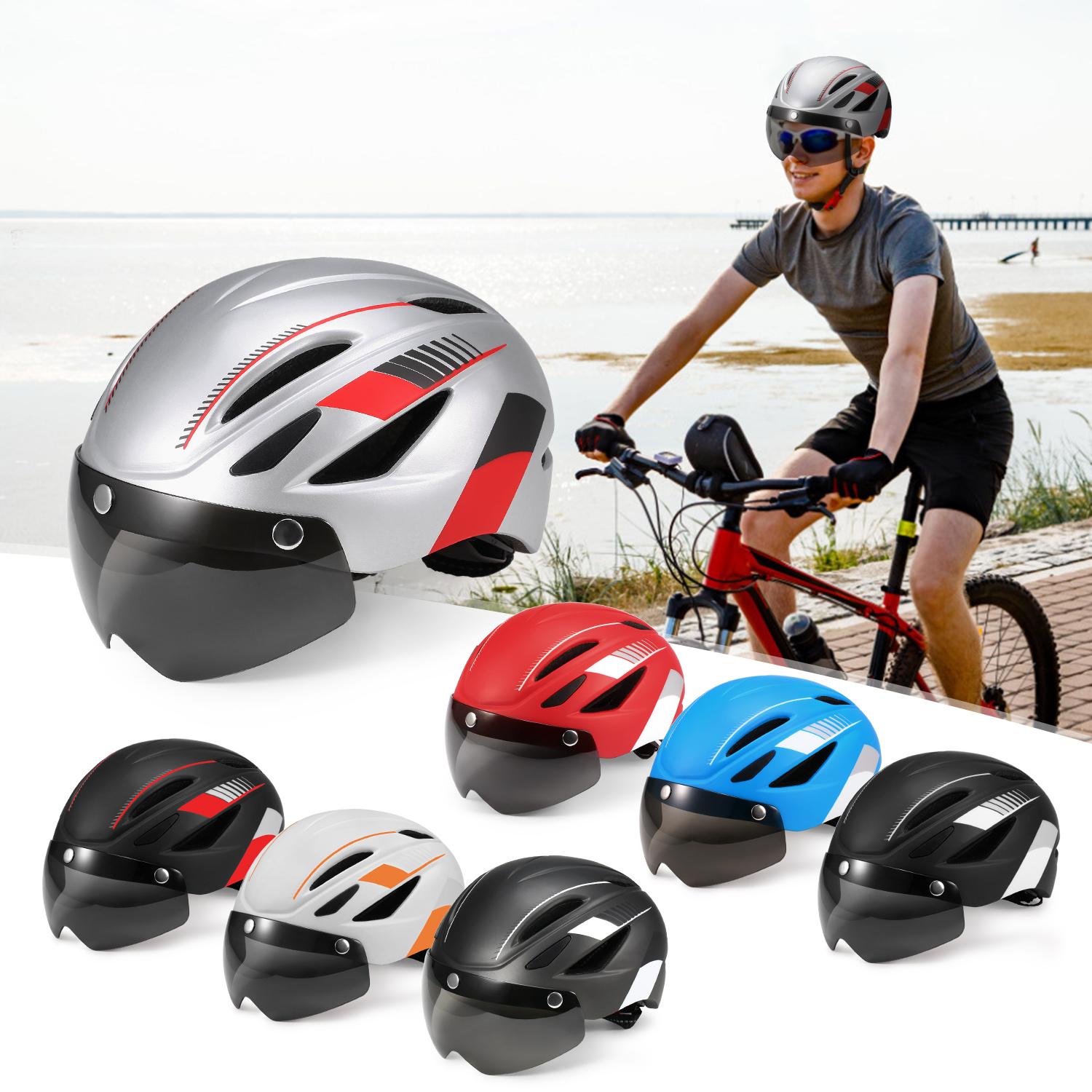 Mũ bảo hiểm đi xe đạp xe máy có đèn chiếu sáng phía sau, kèm tấm kính chống UV