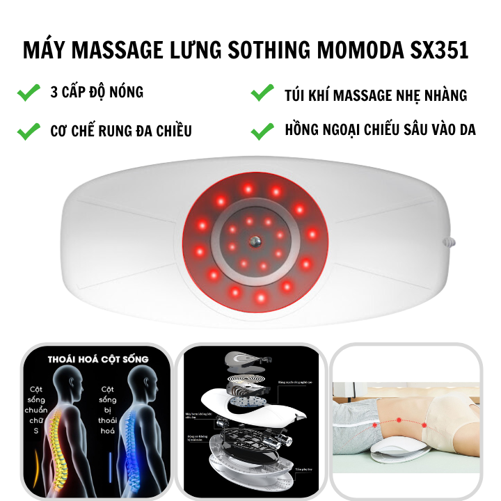 Máy massage lưng Sothing Momoda SX351, cơ chế rung đa chiều, 3 chế độ nóng, có điều khiển đi kèm- Hàng chính hãng