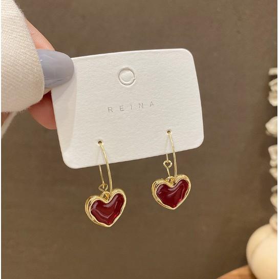 Bông Tai Nữ Họa Tiết Trái Tim Đỏ, Phong Cách Trẻ Trung BT03