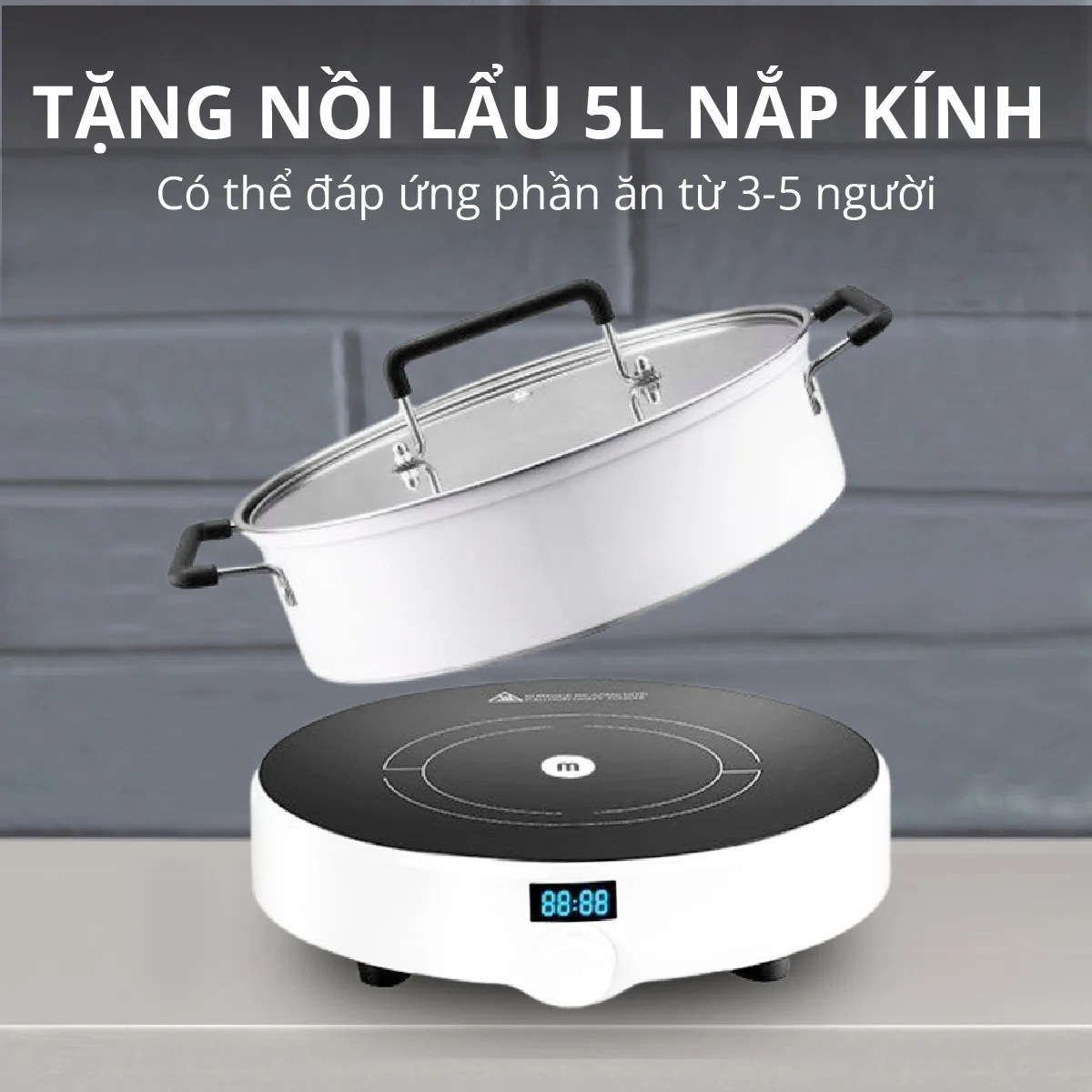 Nồi lẩu điện từ Mishio kèm nồi 5L - Hàng chính hãng