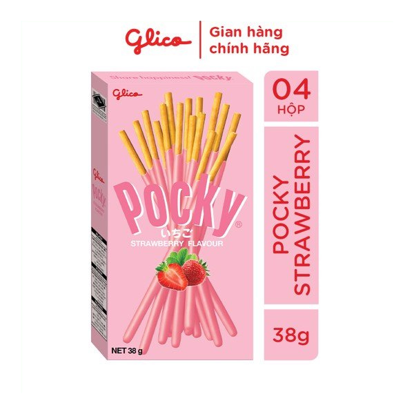 Combo 4 hộp bánh snack que Pocky Strawberry Flavour 48g vị dâu đồ ăn vặt