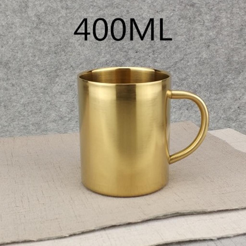 2xStainless Steel Double Wall Insulated Cup Tea Coffee Mug 400ml Gold