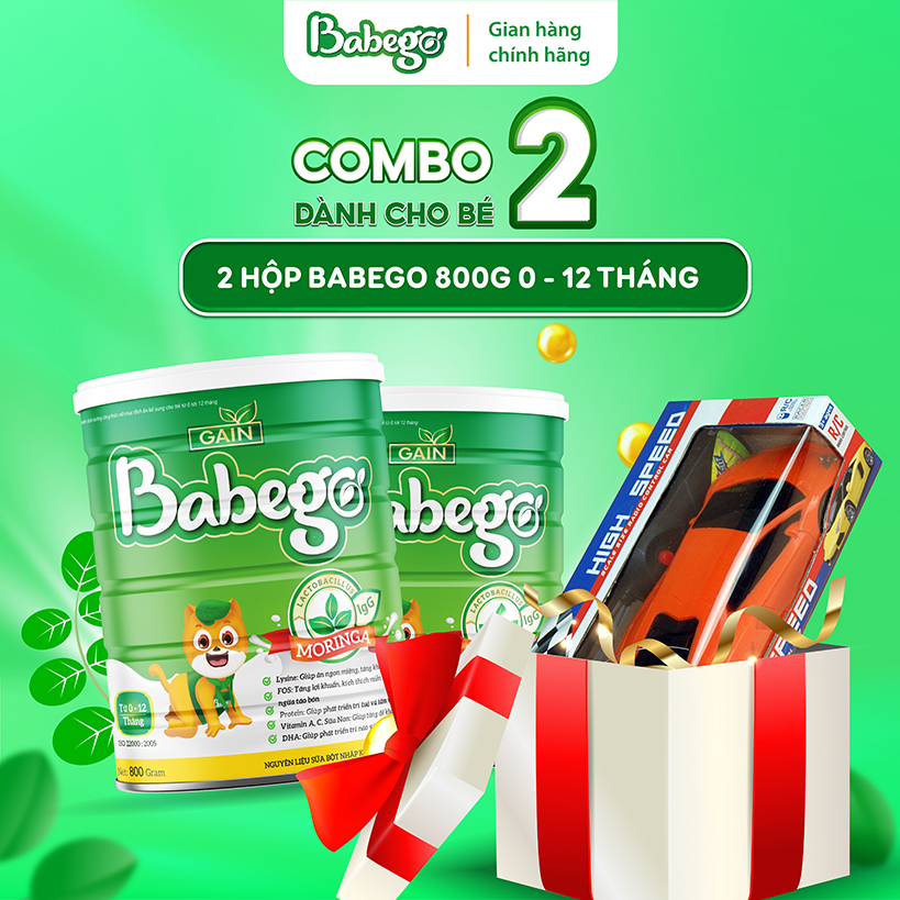 Combo 2 lon sữa mát tăng cân, cải thiện biếng ăn Babego 0-12 tháng