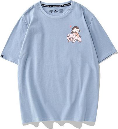 Áo Thun Unisex Tay Ngắn Icon Họa Cô Bé Heo