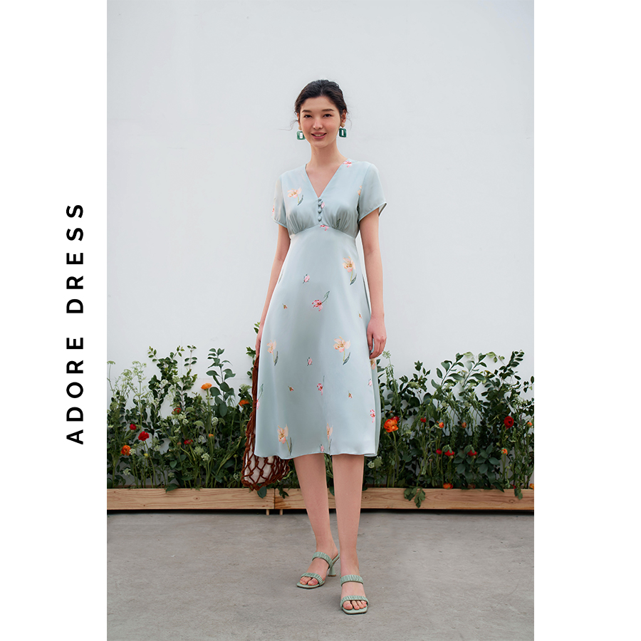 Đầm midi dresses lụa mint hoa nhỡ 311DR2019 ADORE DRESS